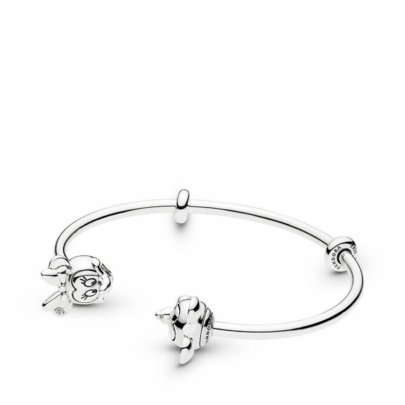 Pandora Disneyr Mickey & Minnie Open Bangle Bracelet - Sterling Silver/Silicone - Canada | AK7443ER